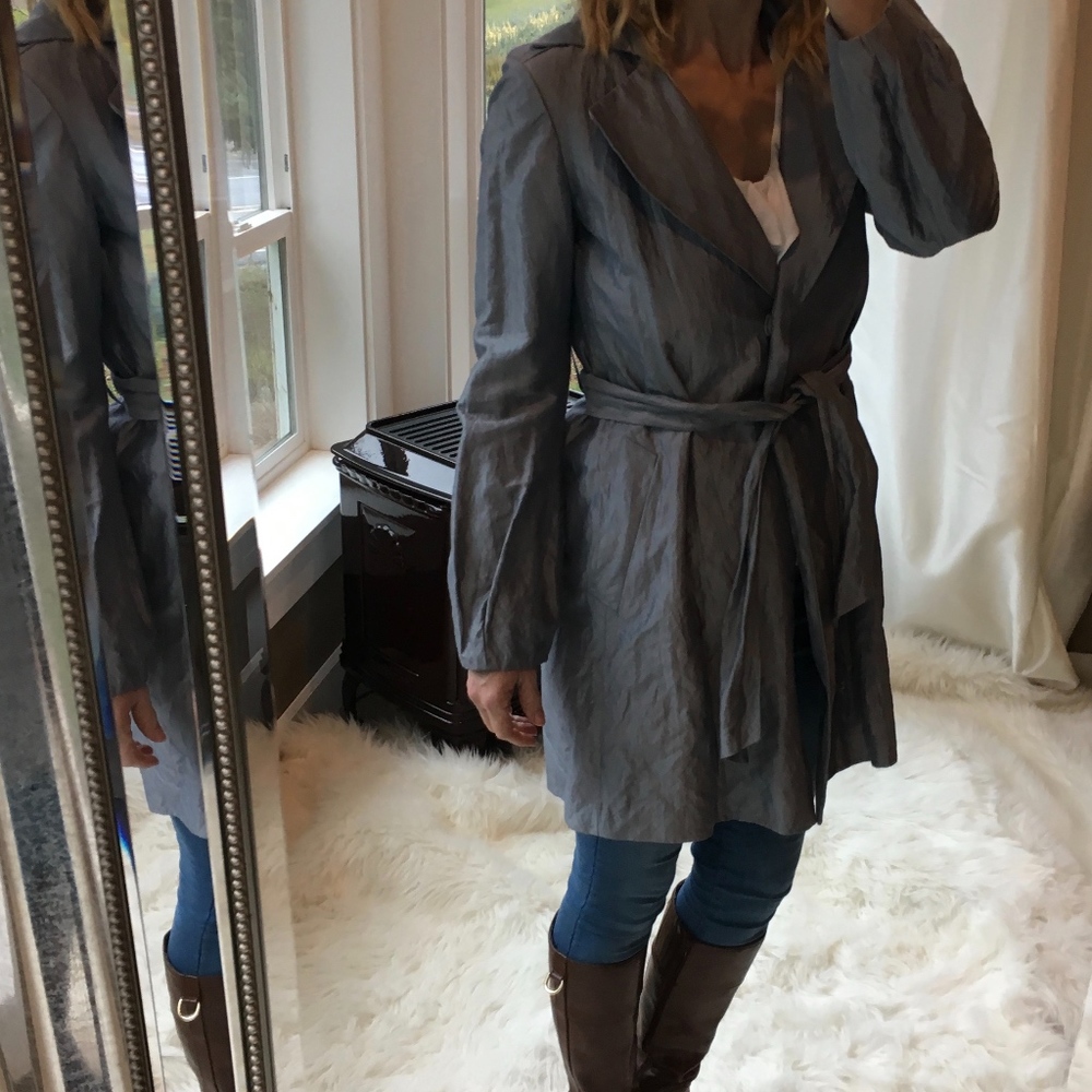 Ann Taylor Lightweight Metallic Blue/Grey Trench S